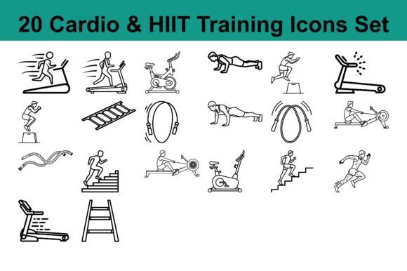 20 Cardio HIIT Training Icons: Boost Your Fitness Designs