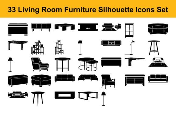 33 Living Room Furniture Silhouette Icon – A Visual Tool for Modern Design Communication