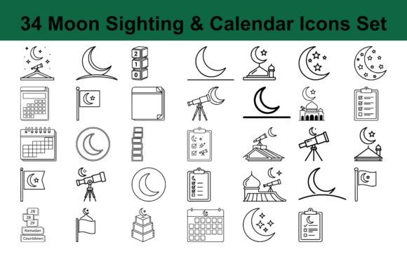 34 Moon Sighting Calendar Icons Set
