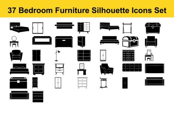 37 Bedroom Furniture Silhouette Icons: A Practical Vector Asset for Design and Planning Workflows