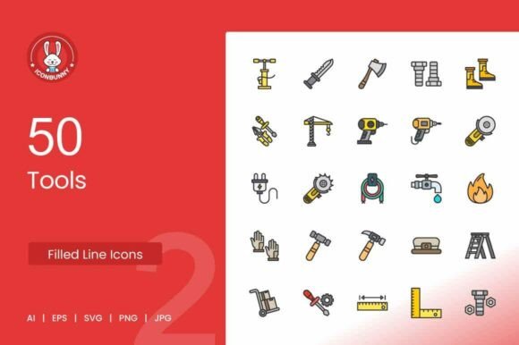 50 Tools Filled Line Icons: A Complete Visual Asset for Modern Design and Engineering Projects