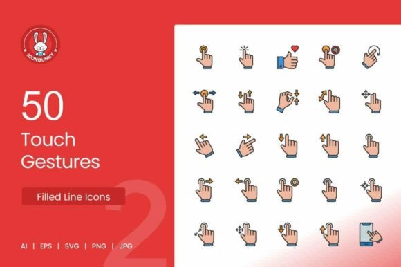50 Touch Gestures Filled Line Icons: A Practical Evaluation for UI and Interaction Design