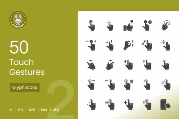 50 Touch Gestures Glyph Icons for modern interactive design