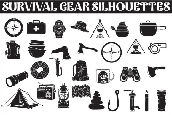 A Rugged Survival Gear Silhouettes: A Practical Vector Collection for Outdoor and Preparedness Design