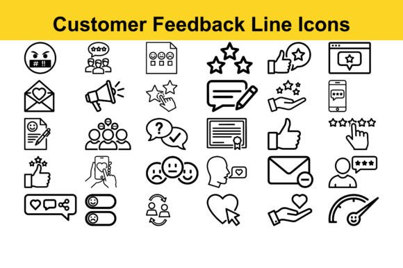 Customer Feedback Line Icons – Evaluating a Professional Vector Icon Set