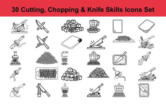 Mastering Visual Storytelling in the Kitchen: The Power of a 30 Cutting Chopping Knife Skills Icons Set