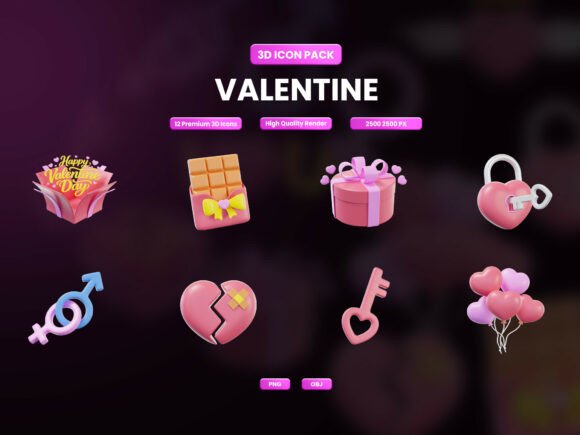Valentine 3D Icon Pack – Cute Love Icons for Design