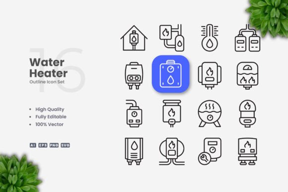 Water Heater Iicons: Simple Clean Icon Design For Modern Digital Projects